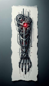 mechanical-tattoo – tattoo design ideas free ai generated – neotraditional-soft-shadows – for-knee – Gallery: biomechanics-inkby-ai