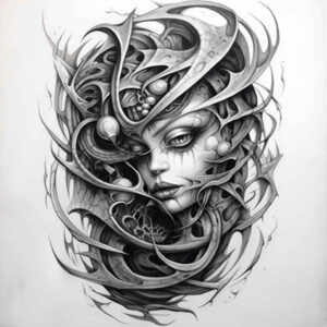 mechanical-tattoo – tattoo design ideas free ai generated – neotraditional-strong-contrast – for-chest – Gallery: biomechanics-inkby-ai