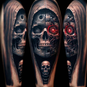 mechanical-tattoo – tattoo design ideas free ai generated – neotraditional-subtle-tone – for-knee – Gallery: biomechanics-inkby-ai