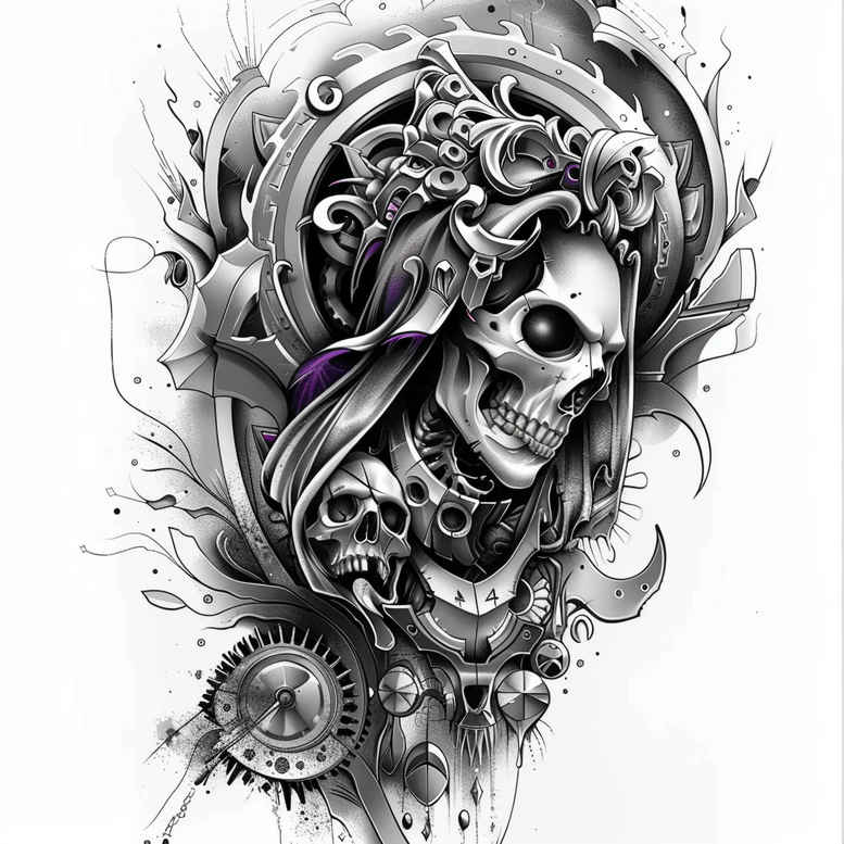 mechanical-tattoo – tattoo design ideas free ai generated – realism-clean-lines – for-nape – Gallery: biomechanics-inkby-ai