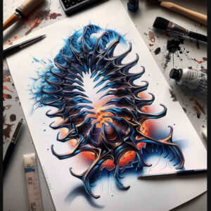 mechanical-tattoo – tattoo design ideas free ai generated – surrealism-hallucinatory – for-shin – Gallery: biomechanics-inkby-ai