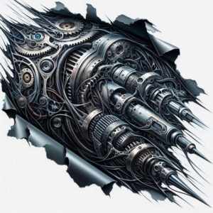 mechanical-tissue-tattoo – tattoo design ideas free ai generated – realism-soft-contrast – for-upper-back – Gallery: biomechanics-inkby-ai