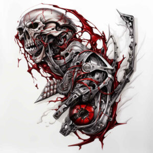 metal-skin-tattoo – tattoo design ideas free ai generated – surrealism-chromatic-aberration – for-back-of-neck – Gallery: biomechanics-inkby-ai