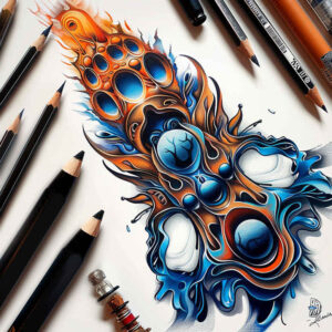 metal-structure-tattoo – tattoo design ideas free ai generated – neotraditional-intricate-shading – for-behind-ear – Gallery: biomechanics-inkby-ai