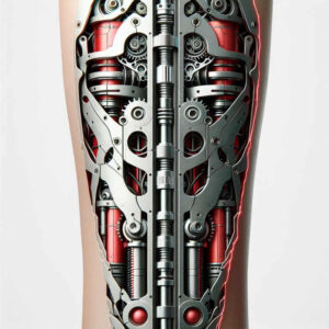 metal-structure-tattoo – tattoo design ideas free ai generated – neotraditional-subtle-tone – for-back-of-neck – Gallery: biomechanics-inkby-ai