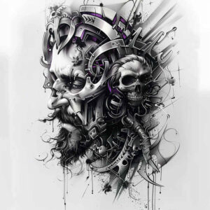 metal-structure-tattoo – tattoo design ideas free ai generated – neotraditional-vivid-color – for-shin – Gallery: biomechanics-inkby-ai