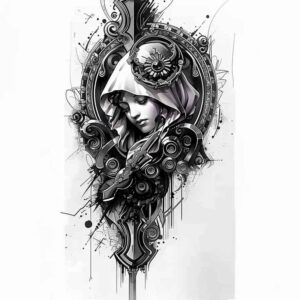 metal-structure-tattoo – tattoo design ideas free ai generated – realism-glowing-edges – for-shoulder-blade – Gallery: biomechanics-inkby-ai