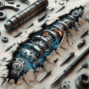 metal-structure-tattoo – tattoo design ideas free ai generated – realism-natural-contrast – for-knee – Gallery: biomechanics-inkby-ai