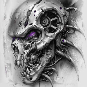 metal-structure-tattoo – tattoo design ideas free ai generated – surrealism-esoteric-symbolism – for-shoulder-blade – Gallery: biomechanics-inkby-ai