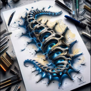 metallic-shine-tattoo – tattoo design ideas free ai generated – realism-high-fidelity – for-shoulder-blade – Gallery: biomechanics-inkby-ai