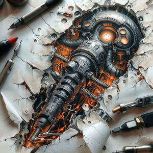metallic-shine-tattoo – tattoo design ideas free ai generated – realism-studio-quality – for-calf – Gallery: biomechanics-inkby-ai