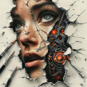 metallic-shine-tattoo – tattoo design ideas free ai generated – surrealism-blurred-boundaries – for-full-back – Gallery: biomechanics-inkby-ai