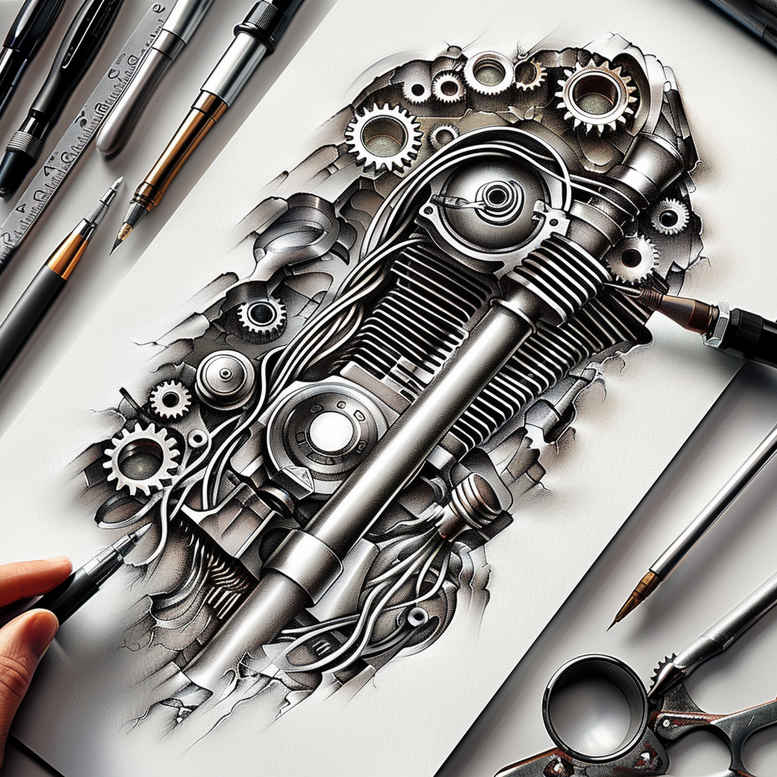 metallic-tattoo – tattoo design ideas free ai generated – neotraditional-enhanced-color – for-toe – Gallery: biomechanics-inkby-ai