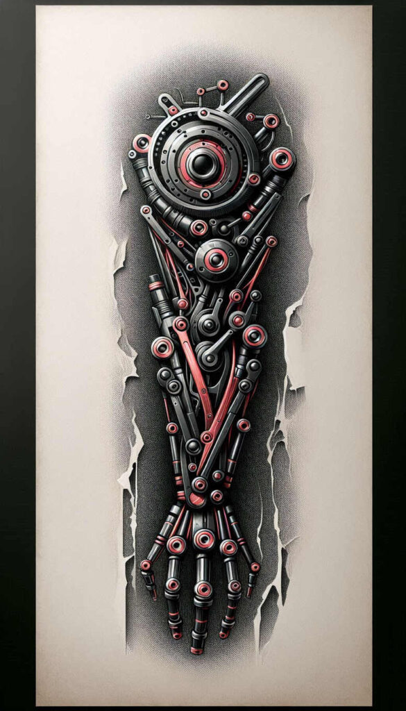 metallic-tattoo – tattoo design ideas free ai generated – neotraditional-enhanced-shading – for-shin – Gallery: biomechanics-inkby-ai