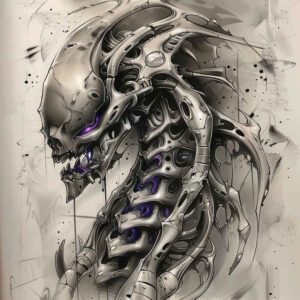 metallic-tattoo – tattoo design ideas free ai generated – realism-realistic-contrast – for-chest – Gallery: biomechanics-inkby-ai
