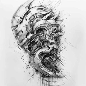 moving-part-tattoo – tattoo design ideas free ai generated – neotraditional-intricate-shading – for-forearm – Gallery: biomechanics-inkby-ai