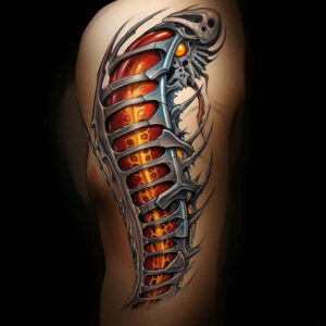 moving-part-tattoo – tattoo design ideas free ai generated – neotraditional-layered-inks – for-lower-arm – Gallery: biomechanics-inkby-ai