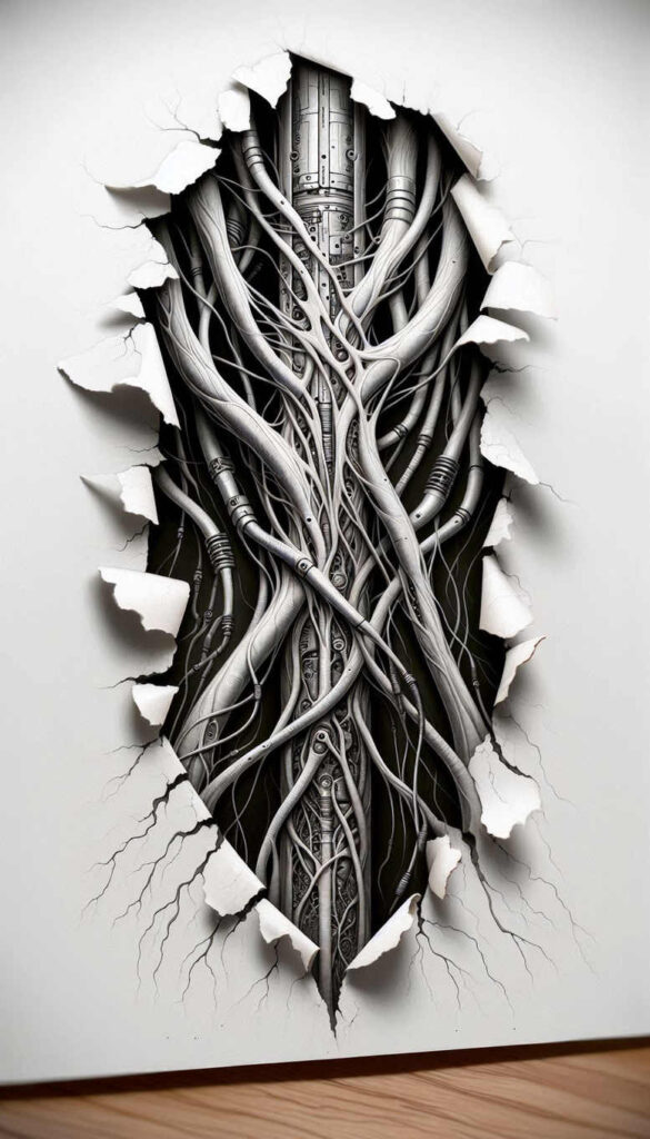 moving-part-tattoo – tattoo design ideas free ai generated – neotraditional-precise-lines – for-inner-arm – Gallery: biomechanics-inkby-ai