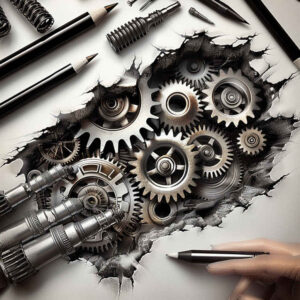 moving-part-tattoo – tattoo design ideas free ai generated – neotraditional-textured-fills – for-ribs – Gallery: biomechanics-inkby-ai