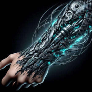moving-part-tattoo – tattoo design ideas free ai generated – realism-highlighted-contrast – for-foot – Gallery: biomechanics-inkby-ai