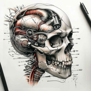 muscle-metal-tattoo – tattoo design ideas free ai generated – realism-high-resolution-tattoo – for-elbow – Gallery: biomechanics-inkby-ai