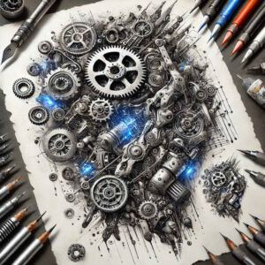 muscle-metal-tattoo – tattoo design ideas free ai generated – realism-ink-realism – for-biceps – Gallery: biomechanics-inkby-ai