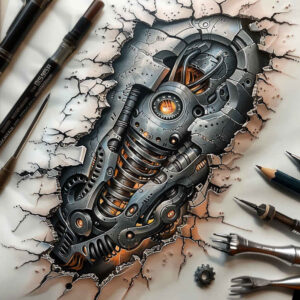 muscular-tattoo – tattoo design ideas free ai generated – neotraditional-clean-fill – for-back – Gallery: biomechanics-inkby-ai