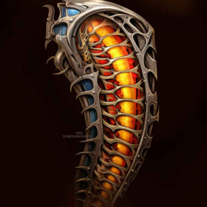 muscular-tattoo – tattoo design ideas free ai generated – neotraditional-modern-classic – for-sternum – Gallery: biomechanics-inkby-ai