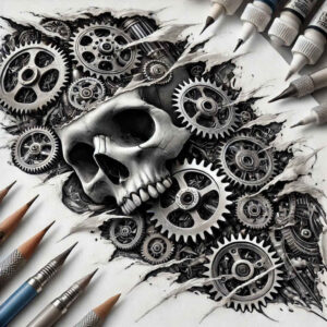 muscular-tattoo – tattoo design ideas free ai generated – neotraditional-precise-lines – for-upper-chest – Gallery: biomechanics-inkby-ai