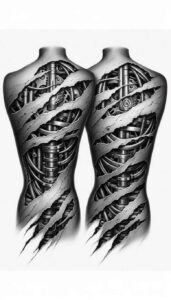 muscular-tattoo – tattoo design ideas free ai generated – realism-real-shadows – for-shin – Gallery: biomechanics-inkby-ai