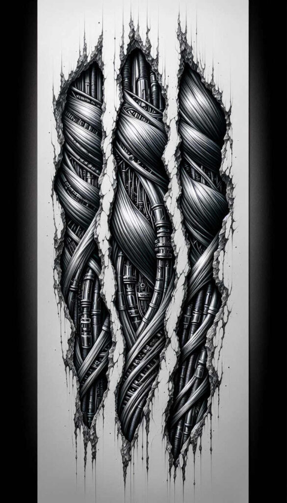 organic-artificial-tattoo – tattoo design ideas free ai generated – neotraditional-bold-texture – for-hip – Gallery: biomechanics-inkby-ai
