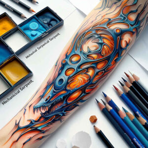 organic-artificial-tattoo – tattoo design ideas free ai generated – neotraditional-clean-fill – for-back-of-neck – Gallery: biomechanics-inkby-ai