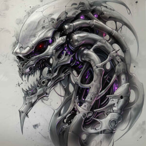 organic-artificial-tattoo – tattoo design ideas free ai generated – neotraditional-vivid-gradients – for-upper-shoulder – Gallery: biomechanics-inkby-ai