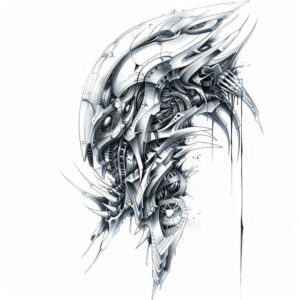 organic-artificial-tattoo – tattoo design ideas free ai generated – surrealism-ethereal-glow – for-back-shoulder – Gallery: biomechanics-inkby-ai