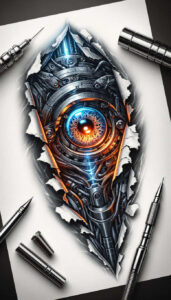 organism-machine-tattoo – tattoo design ideas free ai generated – neotraditional-bold-highlights – for-forearm – Gallery: biomechanics-inkby-ai