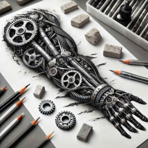organism-machine-tattoo – tattoo design ideas free ai generated – realism-gentle-shadow – for-inner-arm – Gallery: biomechanics-inkby-ai