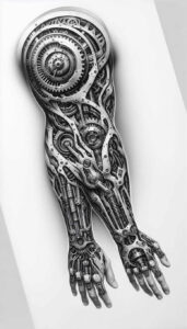 organism-machine-tattoo – tattoo design ideas free ai generated – realism-hyper-realistic – for-ankle – Gallery: biomechanics-inkby-ai
