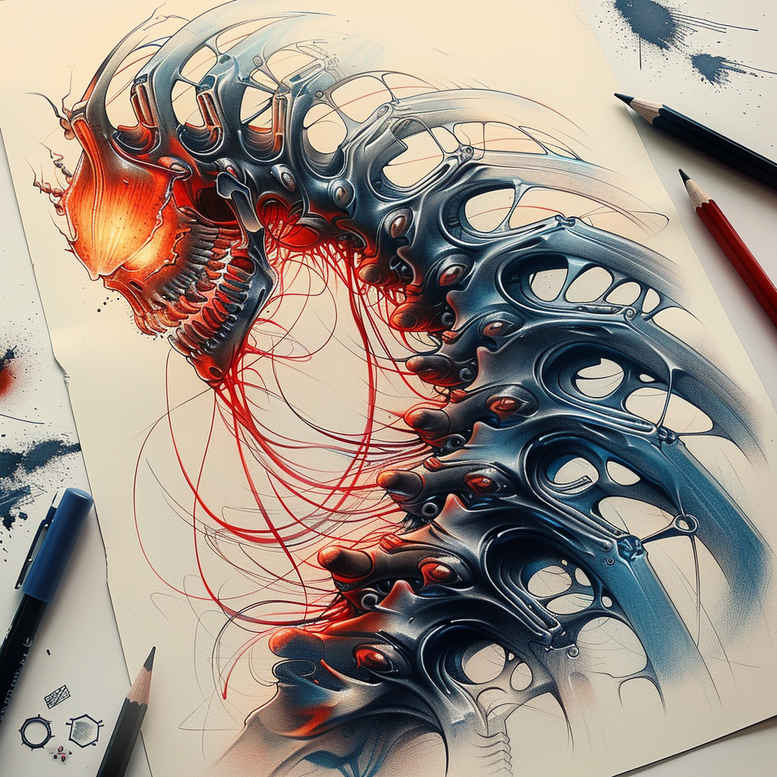 organism-machine-tattoo – tattoo design ideas free ai generated – realism-minimal-grain – for-wrist-side – Gallery: biomechanics-inkby-ai