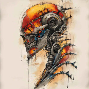 organism-machine-tattoo – tattoo design ideas free ai generated – realism-seamless-blend – for-upper-back – Gallery: biomechanics-inkby-ai