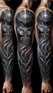 precise-linework – tattoo design ideas free ai generated – neotraditional-artful-color – for-scapula – Gallery: biomechanics-inkby-ai