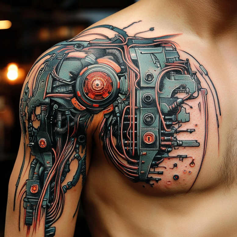 precise-linework – tattoo design ideas free ai generated – surrealism-blurred-boundaries – for-scapula – Gallery: biomechanics-inkby-ai