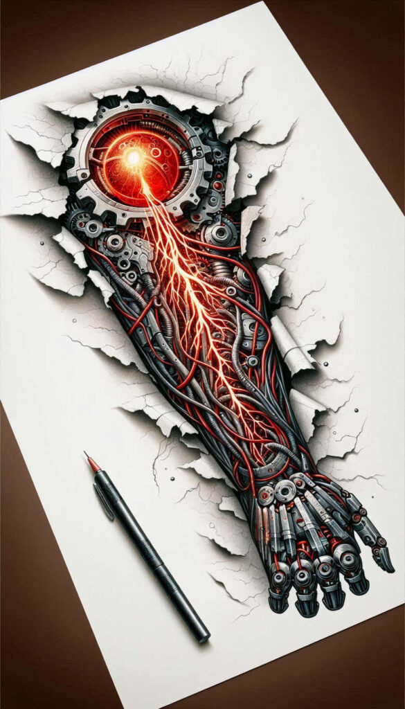 precise-linework – tattoo design ideas free ai generated – surrealism-vivid-hallucination – for-outer-arm – Gallery: biomechanics-inkby-ai