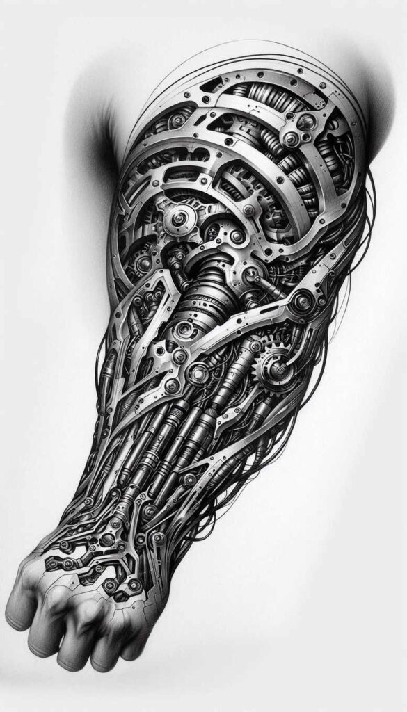 precise-texture-tattoo – tattoo design ideas free ai generated – neotraditional-layered-color – for-lower-thigh – Gallery: biomechanics-inkby-ai