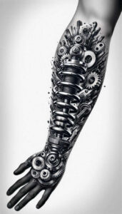 precise-texture-tattoo – tattoo design ideas free ai generated – neotraditional-sharp-edges – for-lower-chest – Gallery: biomechanics-inkby-ai