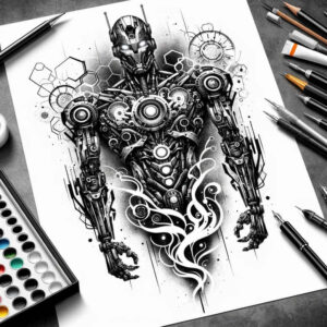 precise-texture-tattoo – tattoo design ideas free ai generated – realism-realistic-contrast – for-lower-back – Gallery: biomechanics-inkby-ai