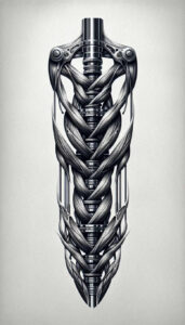 precise-texture-tattoo – tattoo design ideas free ai generated – realism-realistic-dimension – for-upper-back – Gallery: biomechanics-inkby-ai