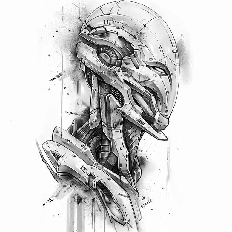 realistic-machine-tattoo – tattoo design ideas free ai generated – neotraditional-enhanced-shading – for-collarbone – Gallery: biomechanics-inkby-ai