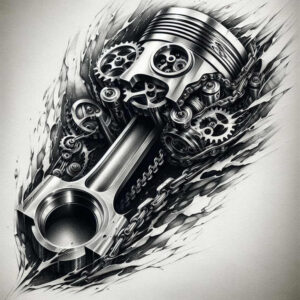 realistic-machine-tattoo – tattoo design ideas free ai generated – surrealism-ethereal-textures – for-lower-back – Gallery: biomechanics-inkby-ai