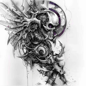 realistic-machine-tattoo – tattoo design ideas free ai generated – surrealism-imperfect-symmetry – for-hip – Gallery: biomechanics-inkby-ai