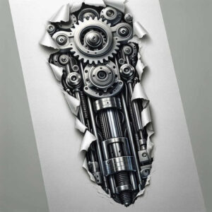 realistic-machine-tattoo – tattoo design ideas free ai generated – surrealism-vibrant-contrasts – for-foot – Gallery: biomechanics-inkby-ai
